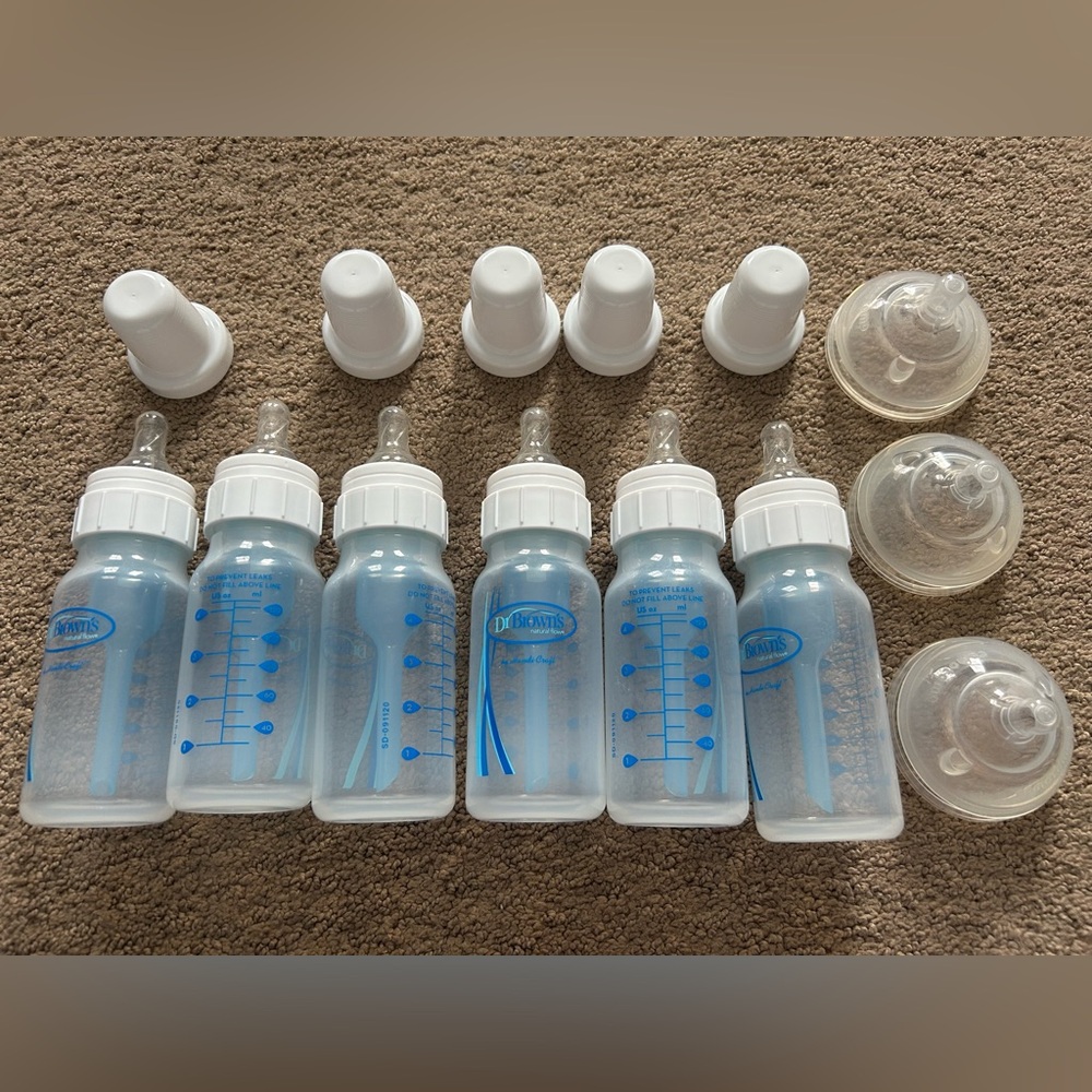 Dr. Brown's Natural Flow Anti-Colic Baby Bottles 4 oz, 6 Bottles + 3 Comotomo